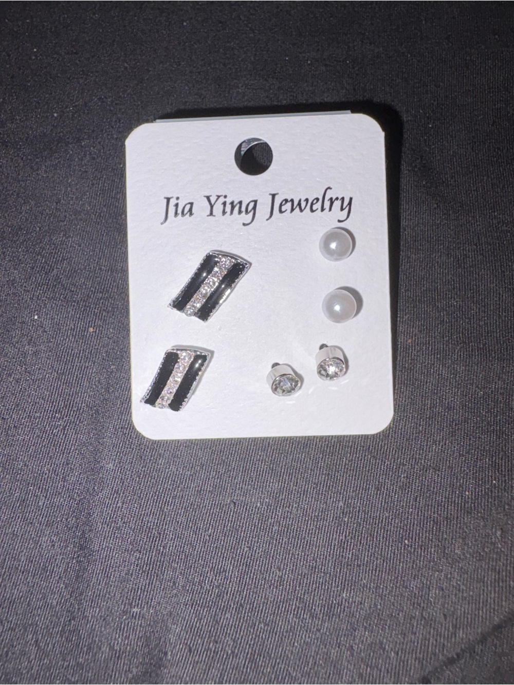 Fashion Jewelry Silver and Black Stud Earring Set - 3 Pairs